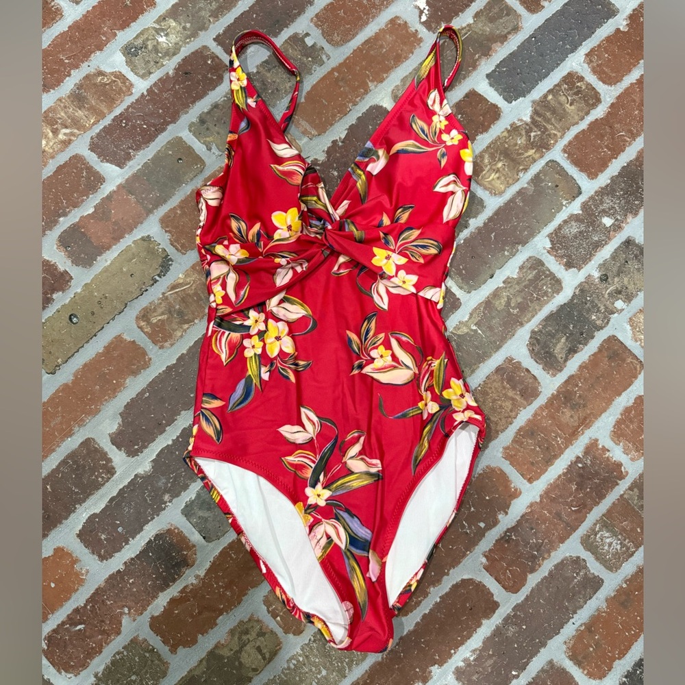Old Navy Red Floral Twist-Front One-Piece Swimsuit